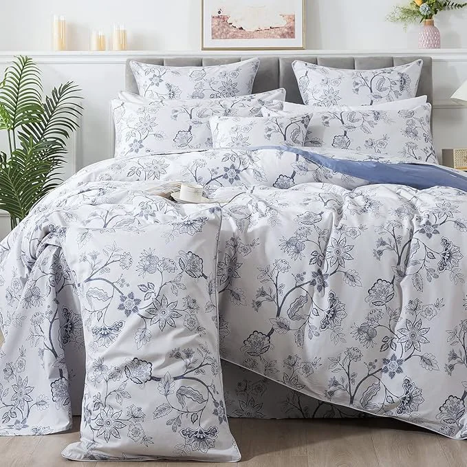 Fine Crafted FADFAY Duvet Cover Set King Cal King Floral Bedding Percale Cotton 600 TC Top-Quality