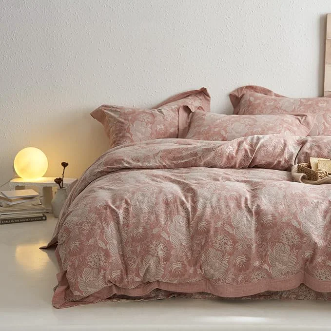 Fast mixinni Duvet Cover Queen Premium Cotton Double-Layer Yarn Pink Floral Relaxed