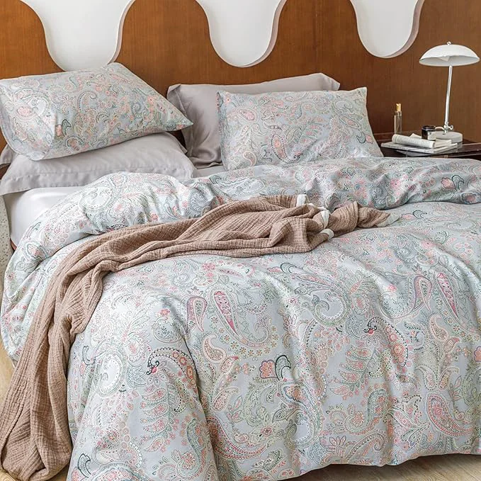 Versatile SUSYBAO Pink Paisley Duvet Cover King Cotton Vintage Boho Duvet Cover 3 Soft