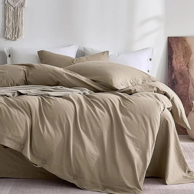 Eco-Friendly JELLYMONI Washed Cotton Duvet Cover King – Soft Breathable Linen-Look Easy-to-Use