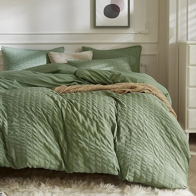 Reliable JELLYMONI Dark Green Duvet Cover Full Size Soft Breathable Seersucker Duvet Sustainable