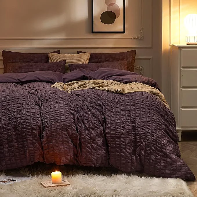 Certified JELLYMONI Purple Duvet Cover Queen Size Soft Breathable Seersucker Duvet Cover Excellent