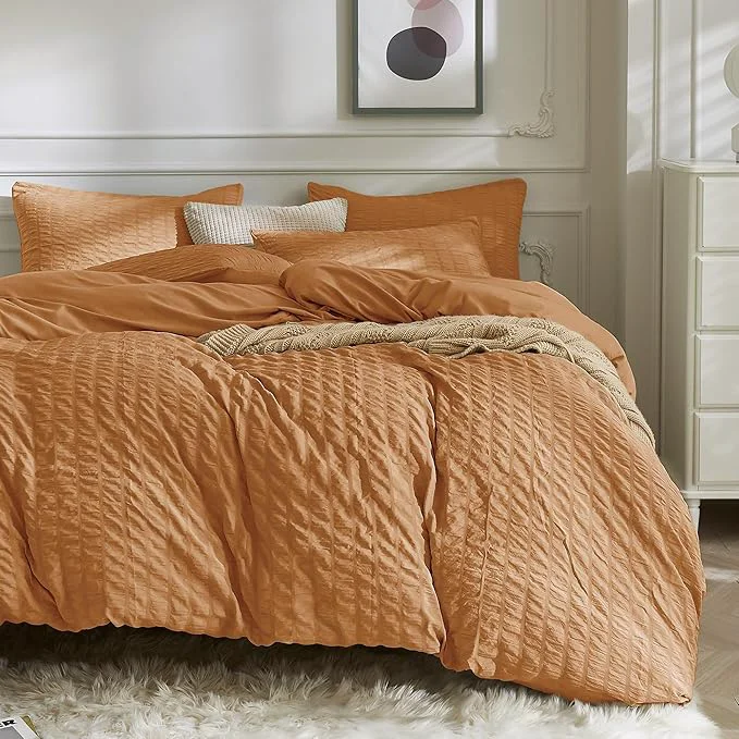 Safe JELLYMONI Burnt Orange Duvet Cover Queen Size Soft Breathable Seersucker Duvet Outstanding