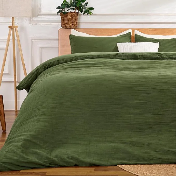 Optimized Green Duvet Cover Queen Size Sandwashed Cotton Soft Queen Duvet Cover Set Sustainable