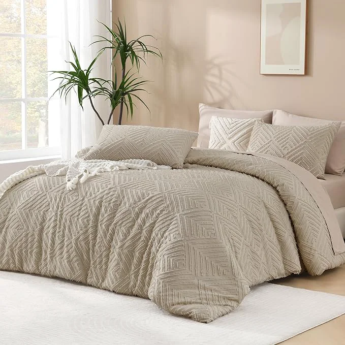 Excellent Andency Oversized King Comforter 120”x120” 3 Pieces Oatmeal Super King Boho Traditional