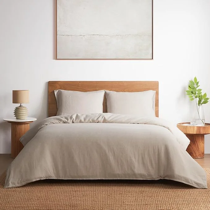 Certified DAPU Linen Duvet Cover Set 3PCs Pure Natural French Flax Linen Duvet Excellent