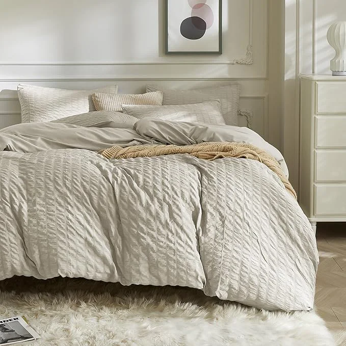 Artisan JELLYMONI Beige Duvet Cover Twin Size Soft Breathable Seersucker Duvet Cover Exclusive