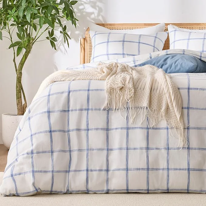 Consistent Blue Plaid Twin Duvet Cover Soft Washed Cotton Twin Size Duvet Cover Set Detailed