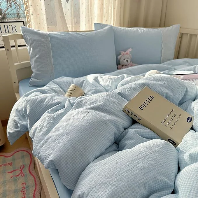 Comfortable mixinni Blue Gingham Duvet Cover Full Size Certified