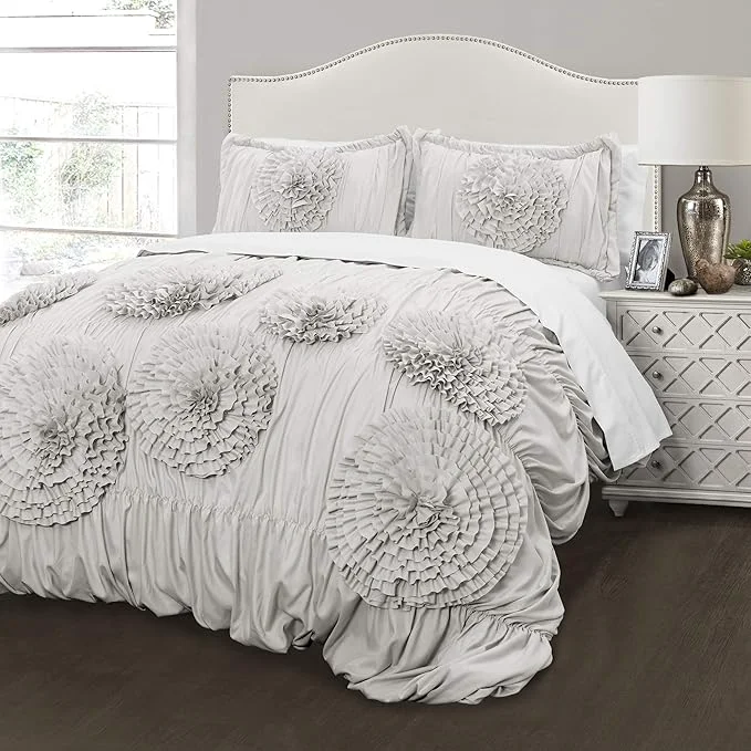High-End Lush Decor Serena Comforter Set 3 Piece Set Light Gray Genuine