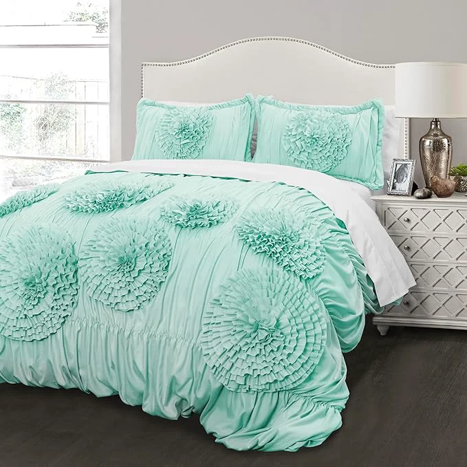 Advanced Lush Decor Serena Comforter Set 3 Piece Set Full Queen Aqua Expertly Made
