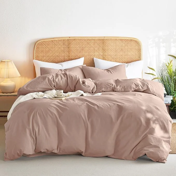 Casual Wake In Cloud – Cotton Duvet Cover Set King Size Dusty Rose Pink Washed Lightweight