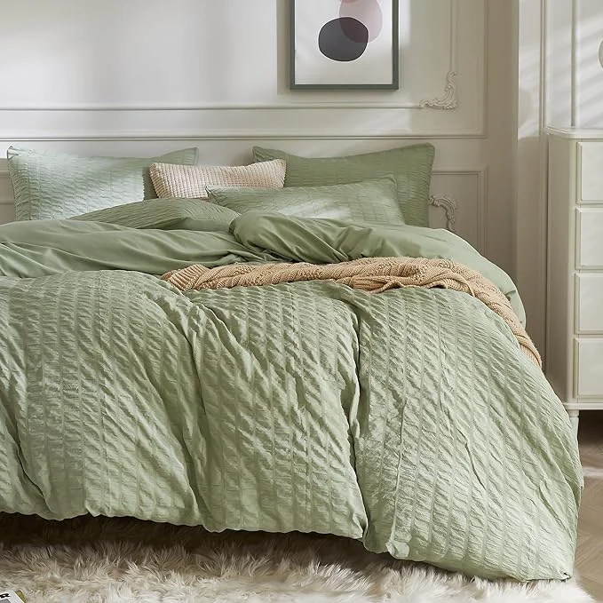 Efficient JELLYMONI Green Duvet Cover Oversized Queen Size Soft Breathable Seersucker Advanced
