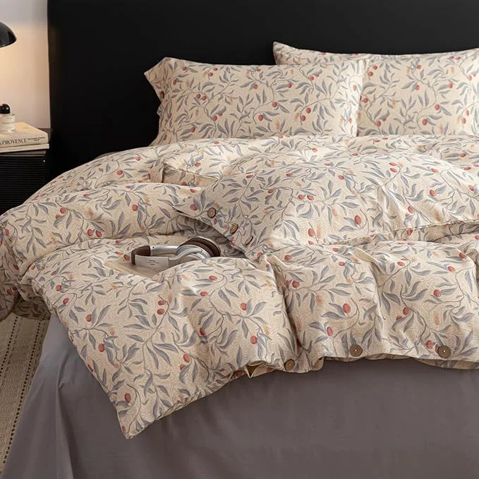 Outstanding mixinni Cotton Linen Floral Duvet Cover Set King Size – Vintage Botanical Print Detailed
