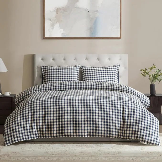 Relaxed DAPU Linen Duvet Cover King Yarn Dyed Gingham Check Plaid Washed Linen Powerful