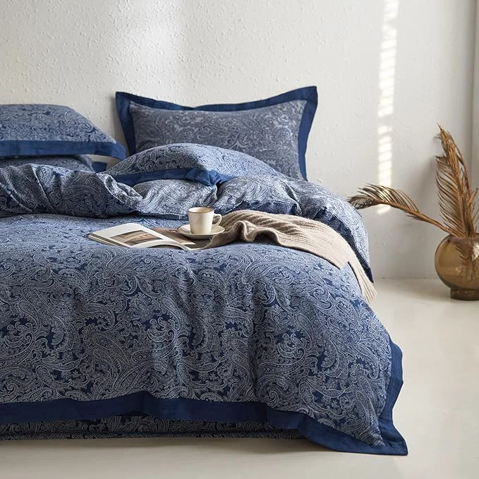 Classic mixinni Muslin Cotton Vintage White Paisley Floral Duvet Cover King Size 3pcs Excellent