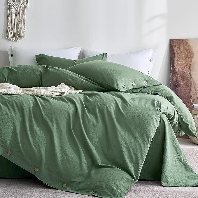 Convenient JELLYMONI Washed Cotton Duvet Cover Queen – Soft Breathable Linen-Look User-Friendly