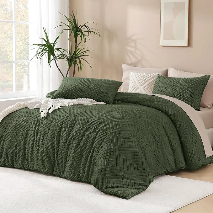 User-Friendly Andency Dark Olive Green Comforter Set Queen Size Lightweight Fluffy Boho Men Premium