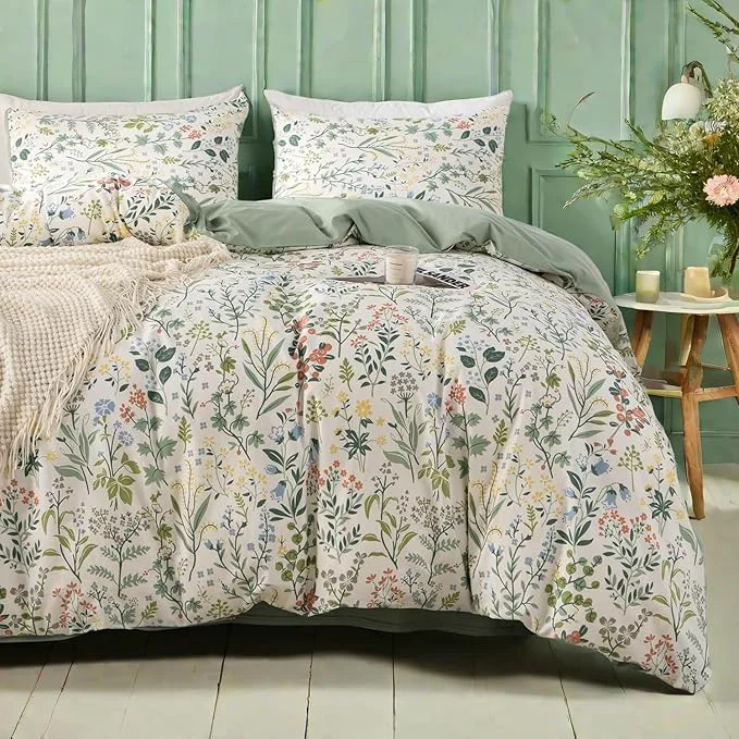 Excellent mixinni Sage Green Duvet Cover Set Queen-Exquisite Floral Queen Size Comforter Breathable