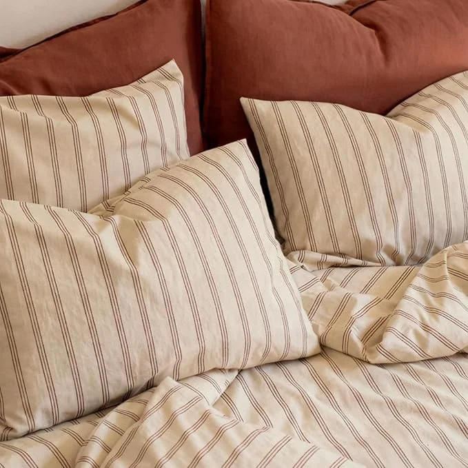 Carefully Designed mixinni Striped Duvet Cover Set Twin XL 3 Piece Cotton Linen Blend Bedding Set Pure