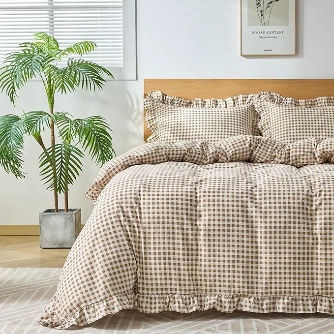Eco-Friendly Gingham Duvet Cover Full Size 3 Pieces Soft Breathable Microfiber Plaid Outstanding