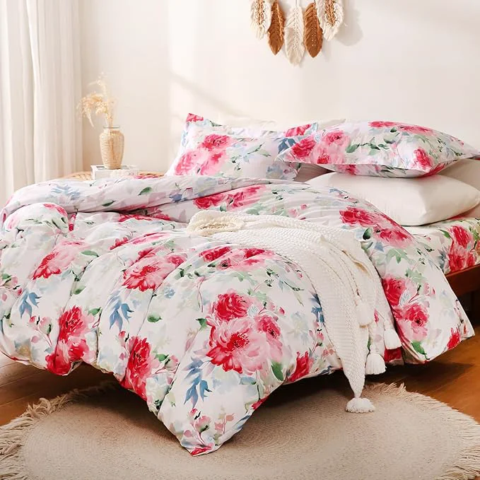 Dependable JSD Rose Floral Duvet Cover Set Queen Size 3 Piece Soft Printed Microfiber Sustainable