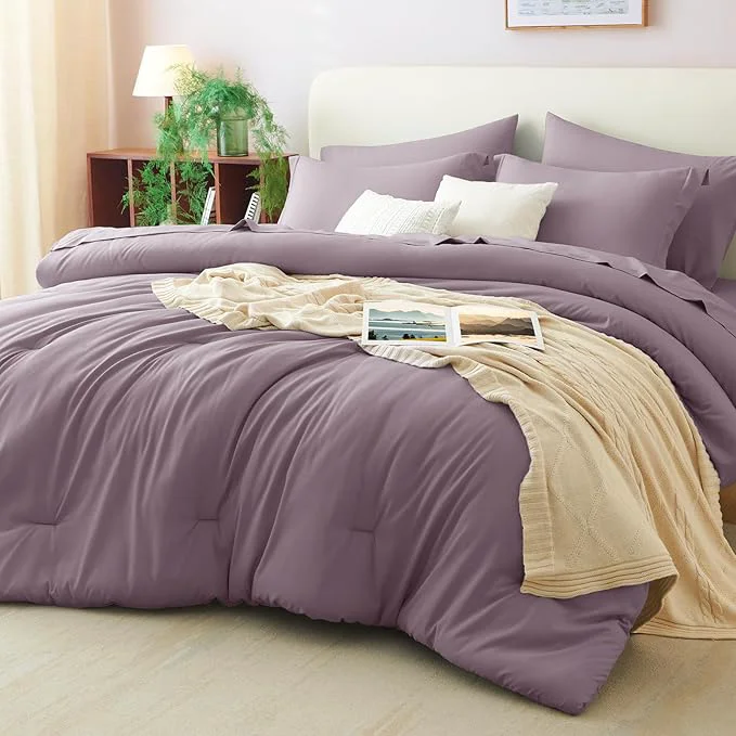 Relaxed CozyLux Full Size Comforter Sets Dusty Purple 7 Pieces Bed in a Bag Full Environmentally Friendly