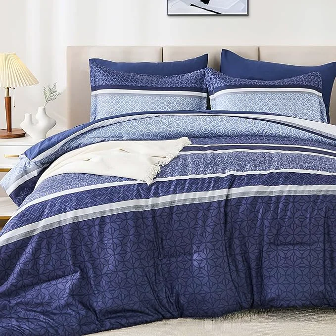 Dependable WONGS BEDDING Comforter Set King Size 7 Pieces Patchwork Soft Lightweight Minimalist