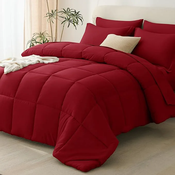 Flexible CozyLux Full Size Comforter Sets Dark Red Original Design