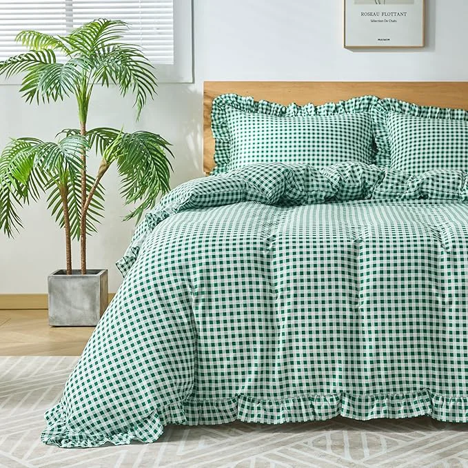 Sophisticated Gingham Duvet Cover King Size 3 Pieces Soft Breathable Microfiber Plaid Fine Crafted
