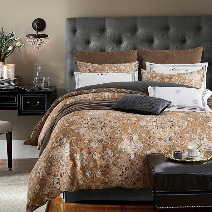 Solid mixinni Long Staple Cotton Percale Golden Paisley Duvet Cover King Size Boho Selected