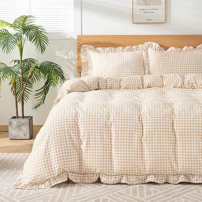 Gingham Duvet Cover King Size 3 Pieces Soft Breathable Microfiber Plaid Optimized