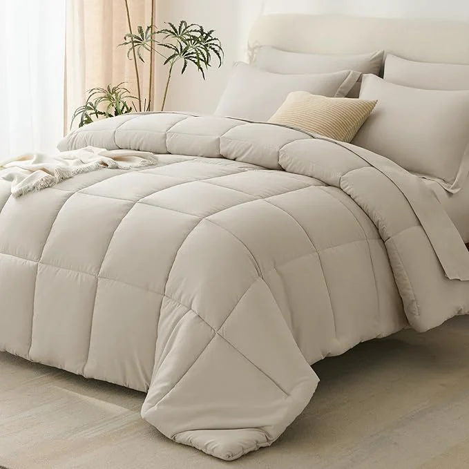Comfortable CozyLux King Size Comforter Set Oatmeal High-Grade
