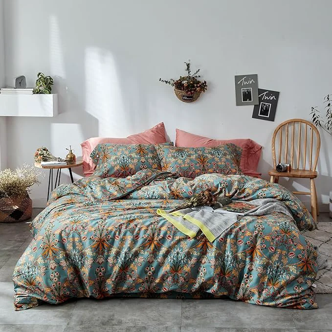 Recyclable mixinni Vintage Style Garden Flower Duvet Cover Set Detailed