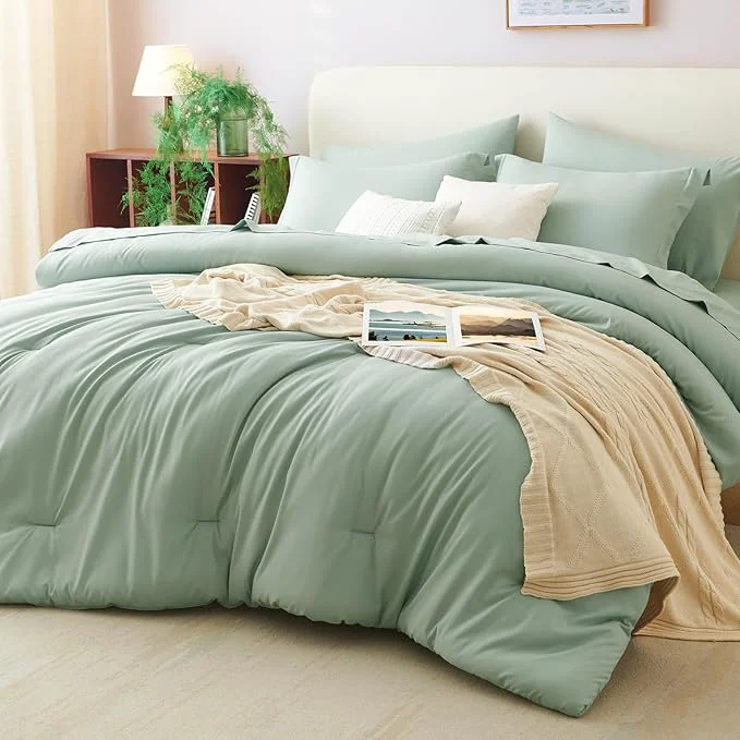 Specialty CozyLux King Comforter Set Sage Green 7 Pieces Bed in a Bag Bedding Comforter Casual