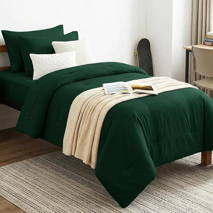 Professional CozyLux Twin XL Comforter Set Emerald Green 5 Pieces Bed in a Bag Twin Extra Exclusive