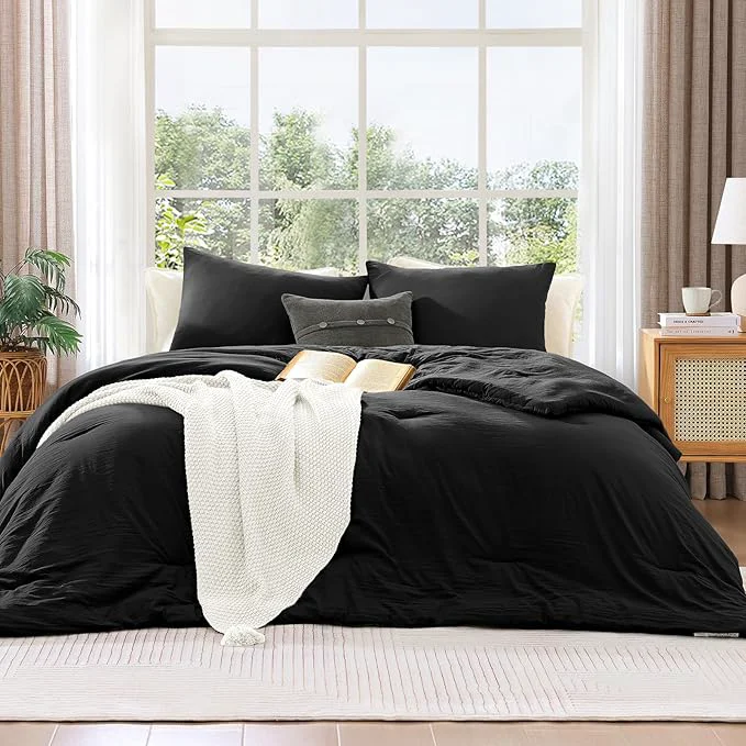 Solid WRENSONGE Comforter Full Size 3 Piece Black Soft Full Comforter Sets- Warm High-Performance