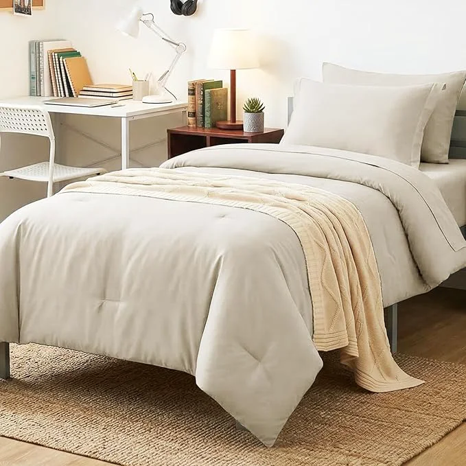 Functional CozyLux Twin XL Comforter Set Beige 5 Pieces Bed in a Bag Twin Extra Long Elegant