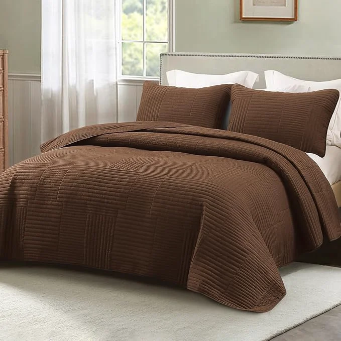 Refined Whale Flotilla Ultra Soft Queen Quilt Bedding Set Lightweight Microfiber Brown High-Grade