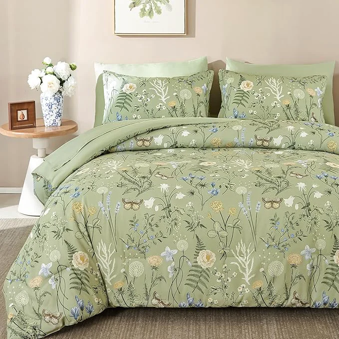 Practical Yiran Sage Green Floral Comforter Set King Size 7 Piece Botanical Comforter Certified