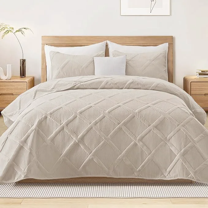 Convenient Exclusivo Mezcla Oversized King Quilt Set- Brich Beige Cal King Quilts Bedding Reliable