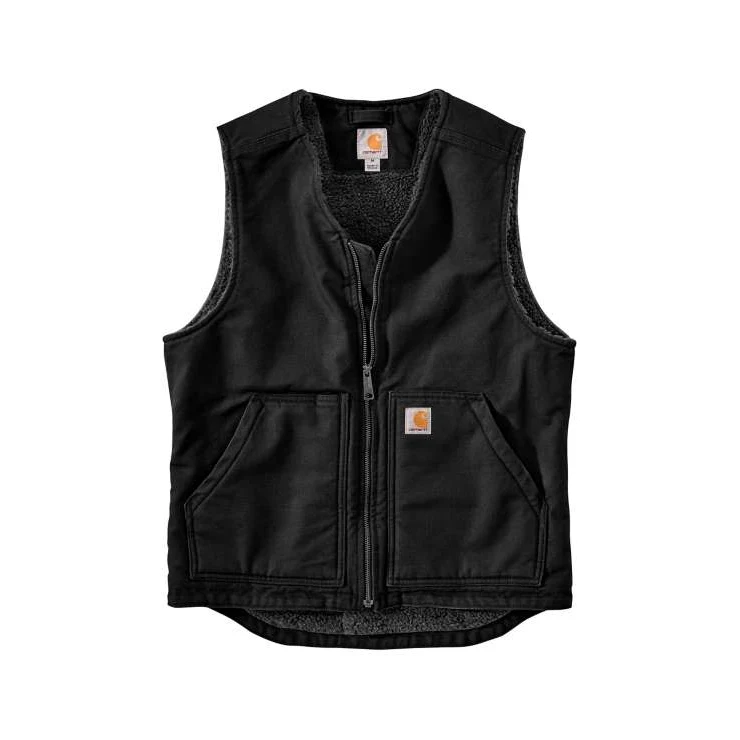 Refined Carhartt Men’s Black Washed Duck Sherpa-Lined Vest Large Tall Lightweight