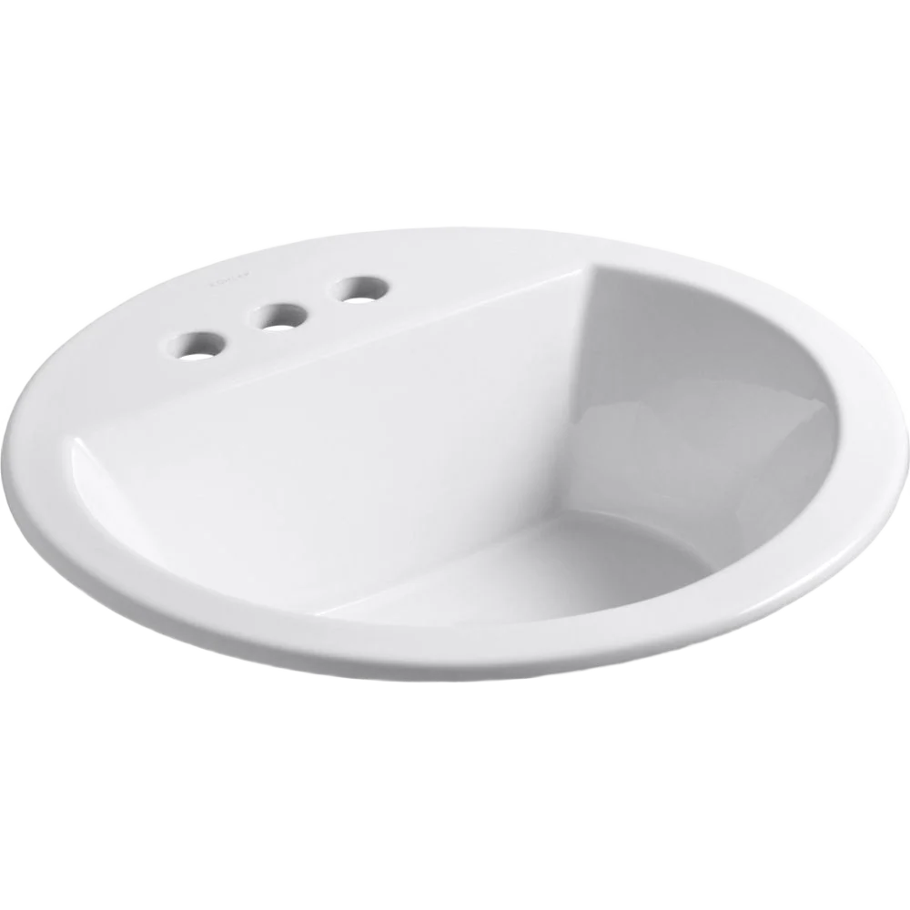 Prestigious Kohler White Round Drop-In Bathroom Sink with 4 in. Centerset Faucet Holes Functional
