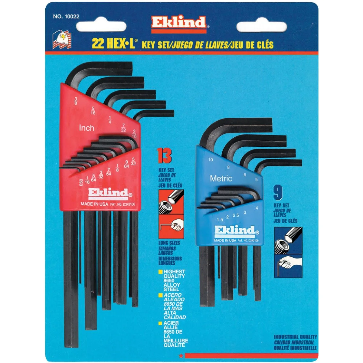 Top-Quality Eklind 22-Piece Combination SAE Metric Hex Key Set Genuine