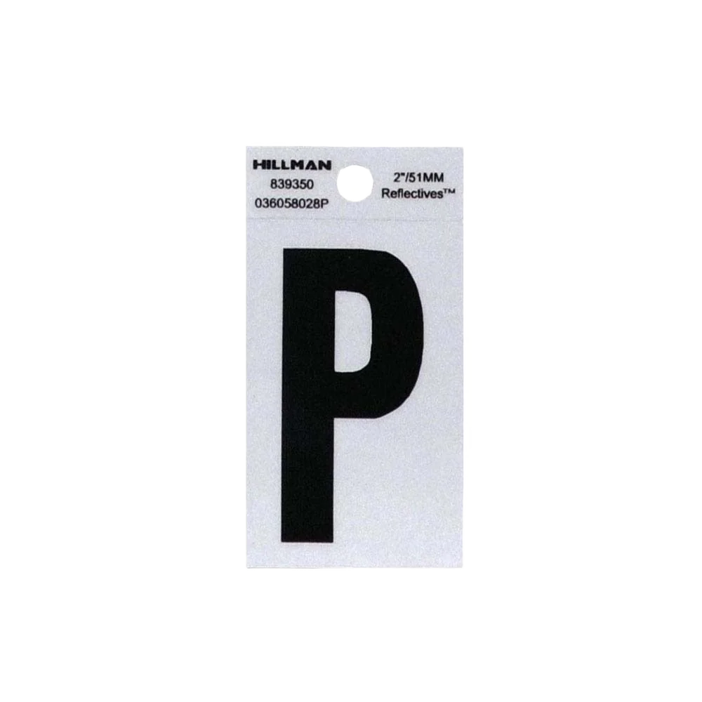 Refined Hillman 2 in. Black Silver Reflective Mylar Square Cut Sticker Letter P Modern