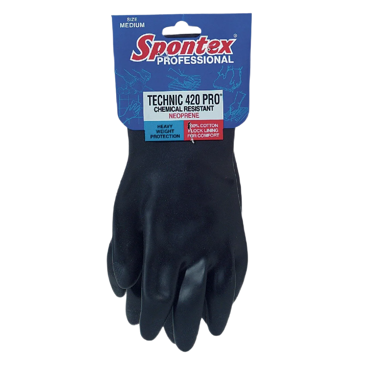 Elegant Spontex Technic Pro Black Neoprene Rubber Glove Medium Functional