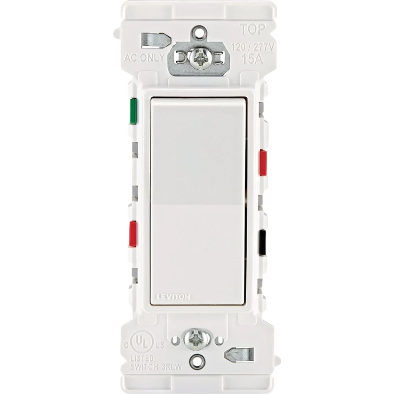 Green Leviton Decora Edge Rocker White 15A Quiet 3-Way Switch Healthy