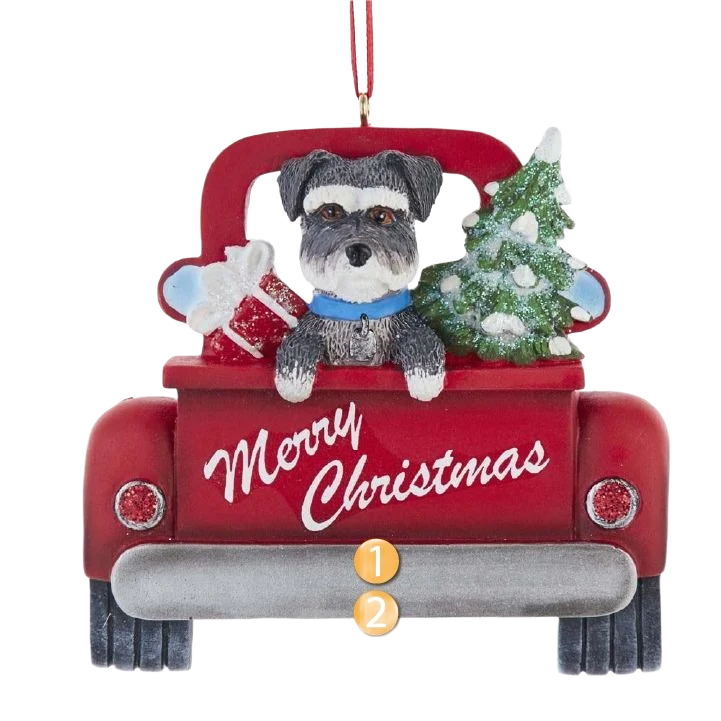 Elegant Kurt S. Adler Personalized Merry Christmas Schnauzer In Red Truck Ornament Solid