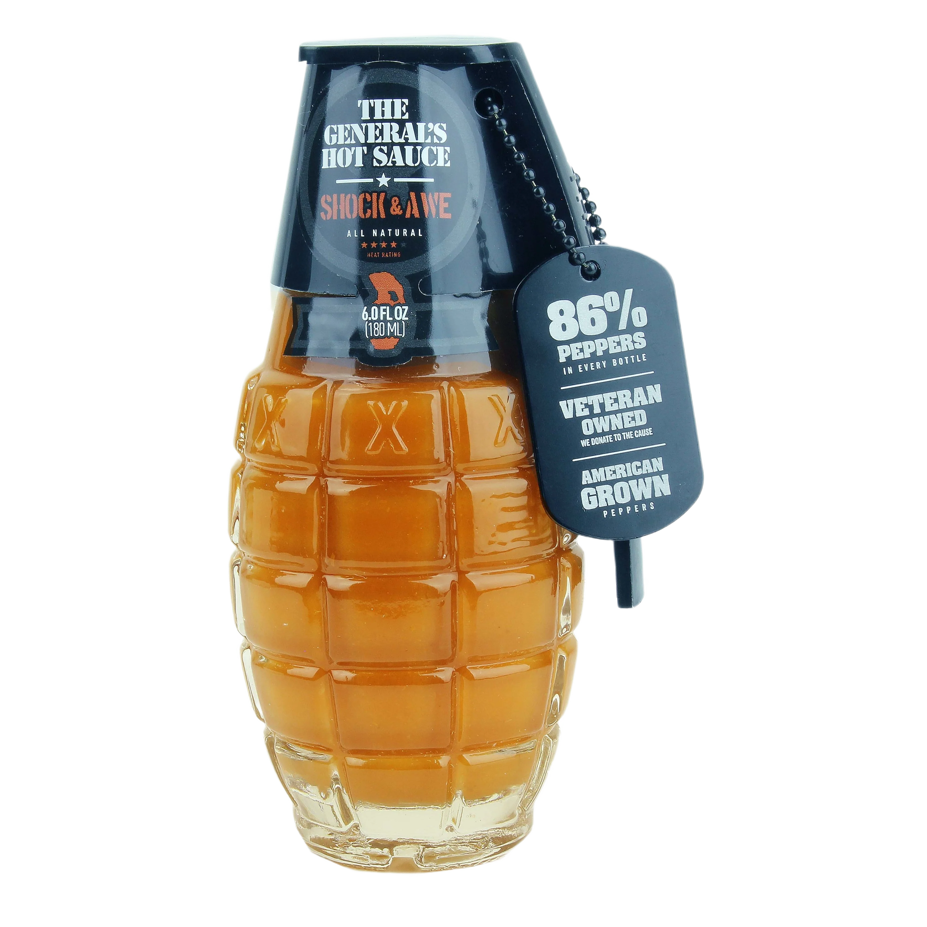 Convenient The General’s Shock Awe All-Natural Hot Sauce Grenade Bottle 6 oz. Safe