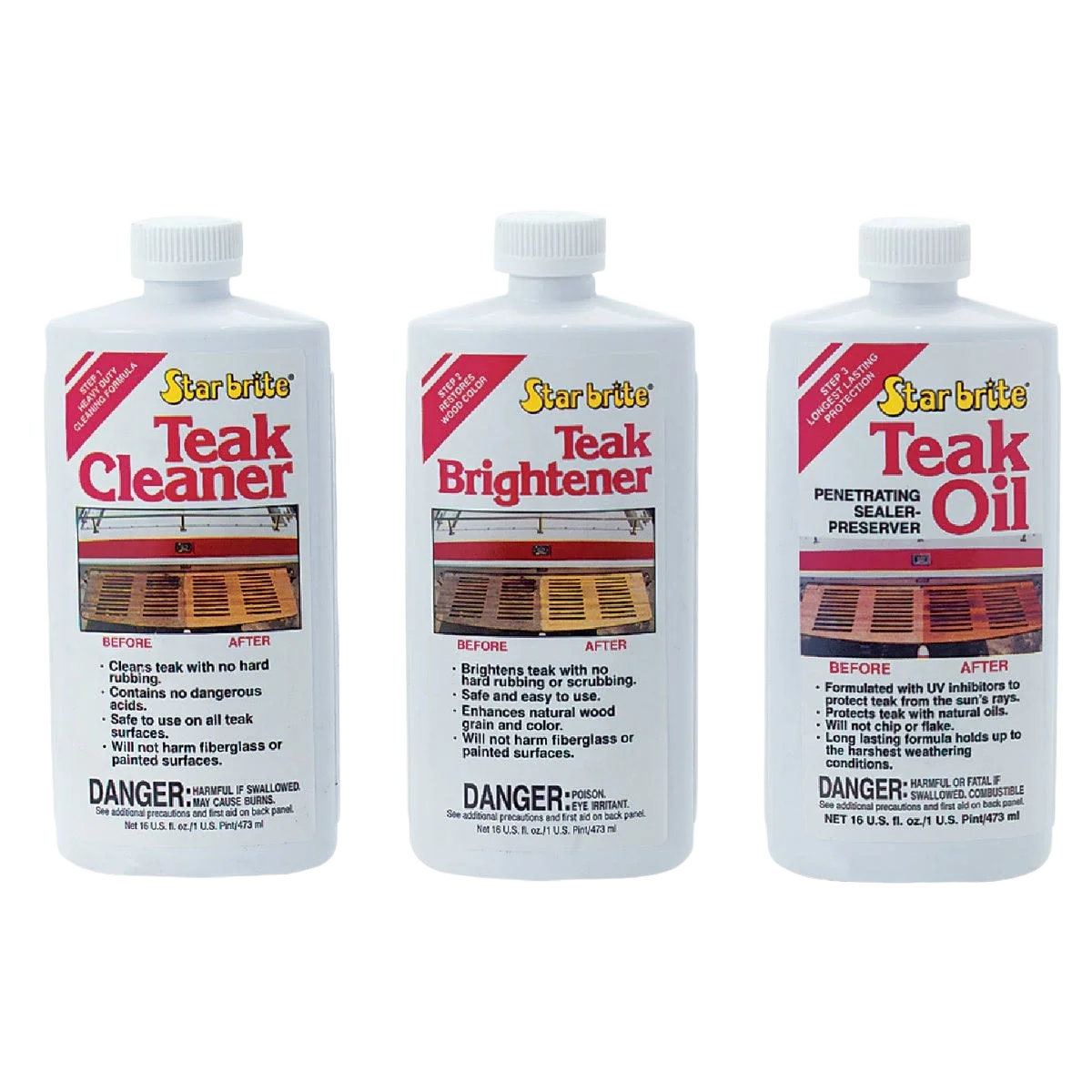 Authentic Starbrite 16 oz. Teak Cleaner Care Kit 3-Pack Relaxed